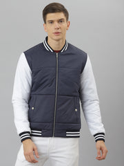 Men Navy Regular Fit Puffer Color Blocked Jacket