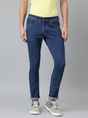 Men Cobalt Blue Slim Fit Mid Rise Clean Look Streachable Jeans