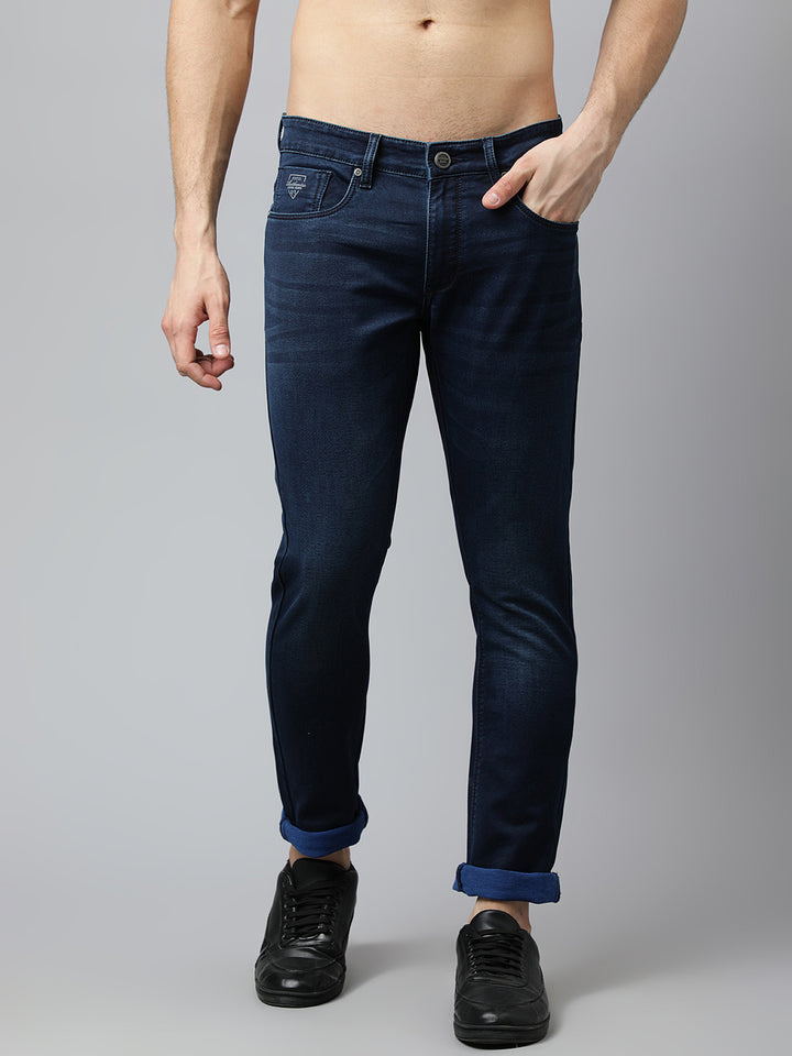 Men Indigo Slim Fit Mid Rise Clean Look Stretchable Jeans