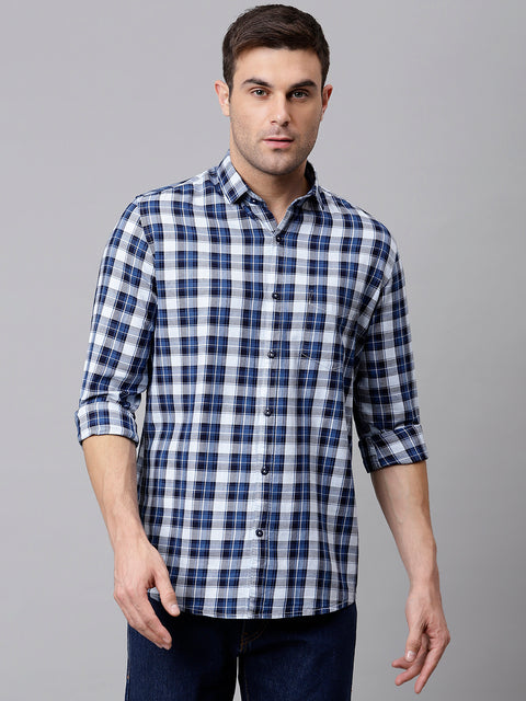 Men Indigo Slim Fit Checkered Casual Shirt