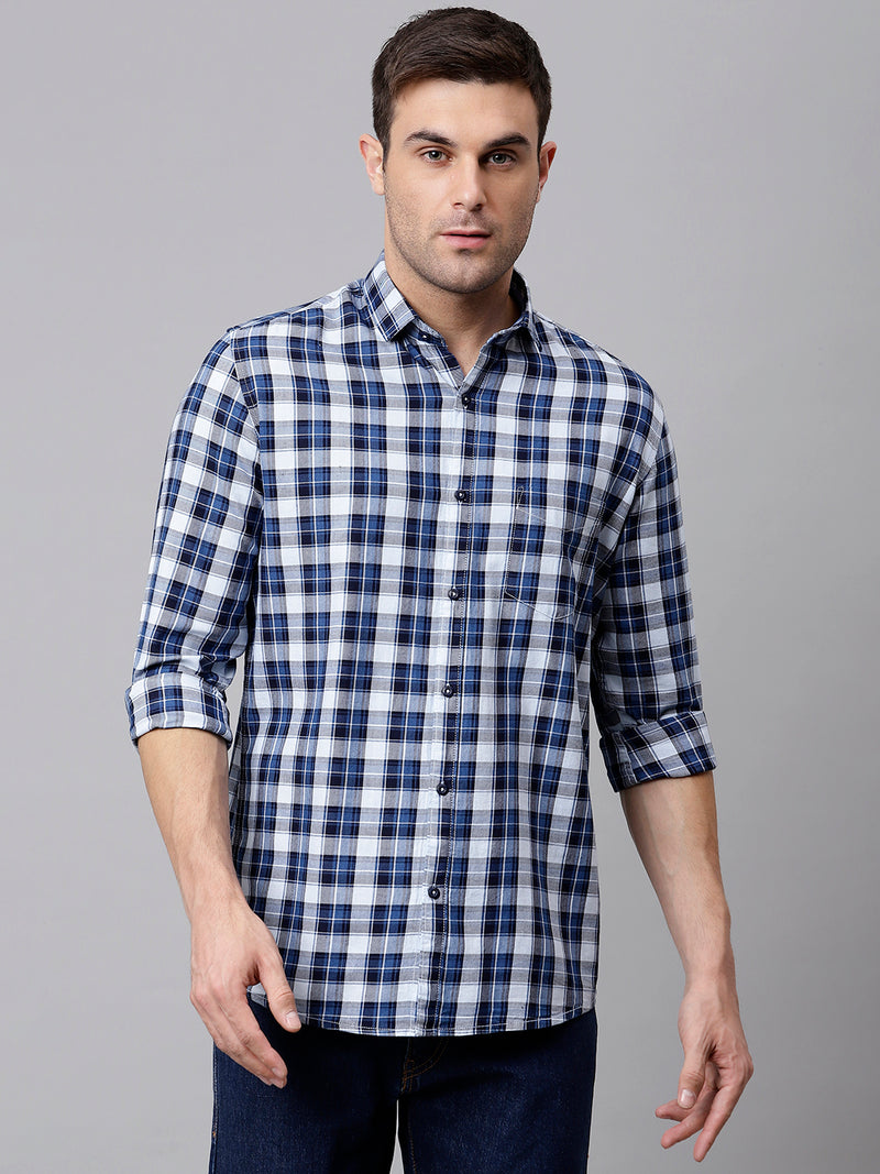 Men Indigo Slim Fit Checkered Casual Shirt