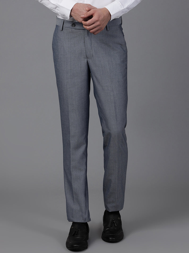 Men Blue Smart Fit Mid Rise Formal Trouser