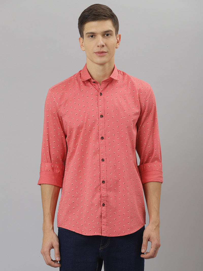 Men Pink Slim Fit Printed Casual Shirt