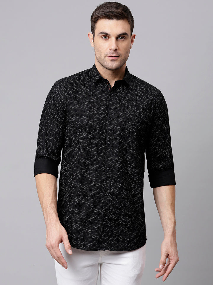 Men Black Slim Fit Printed Casual Shirt