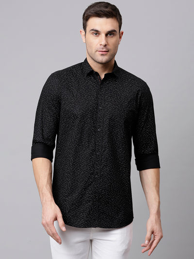 Men Black Slim Fit Printed Casual Shirt