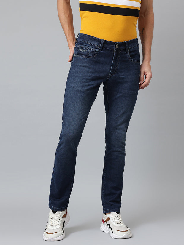 Men Dark Indigo Slim Fit Mid Rise Clean Look Streachable Jeans