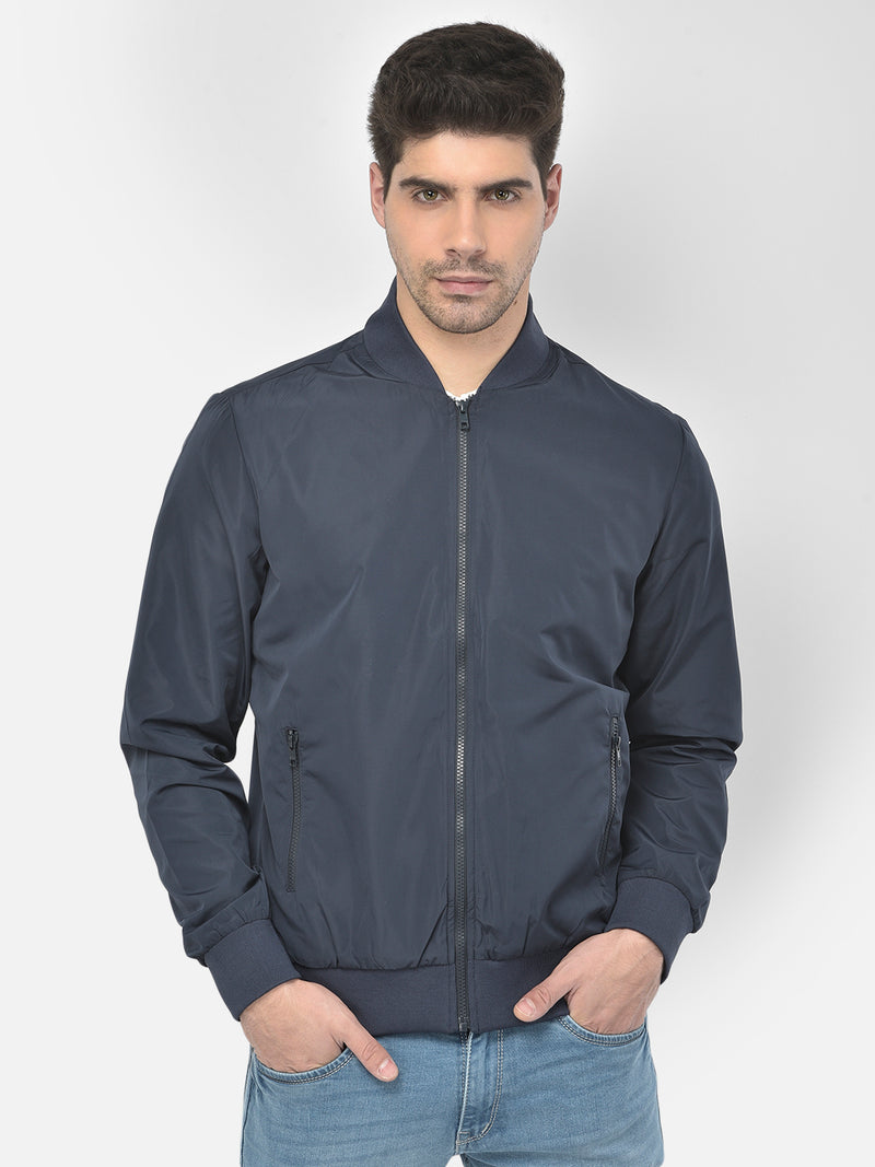 Men Navy Regular Fit Solid Jacket