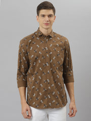 Men Brown Slim Fit Printed Casual Shirt