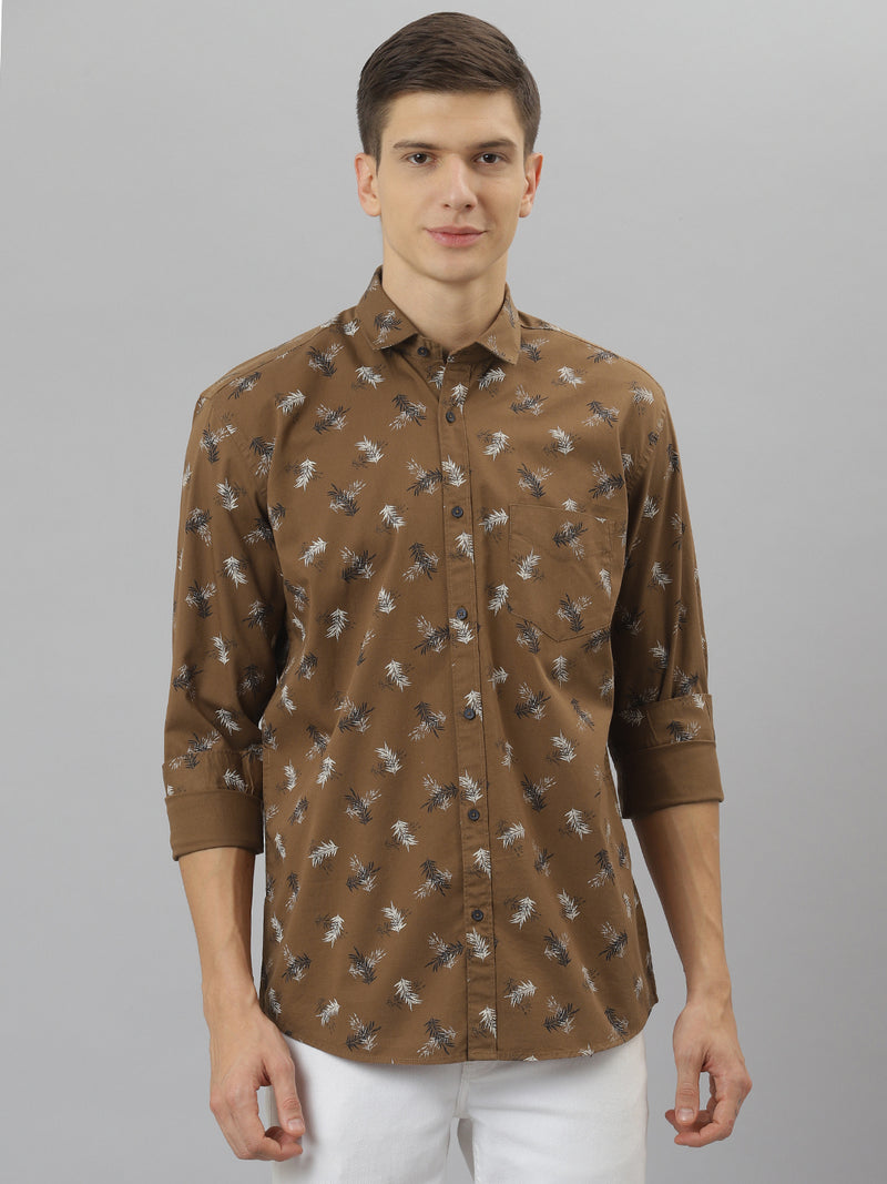 Men Brown Slim Fit Printed Casual Shirt