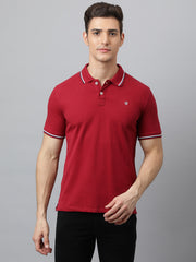 Men Maroon Regular Fit Solid Polo Neck T-Shirt