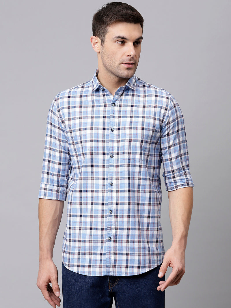 Men Sky Slim Fit Checkered Casual Shirt