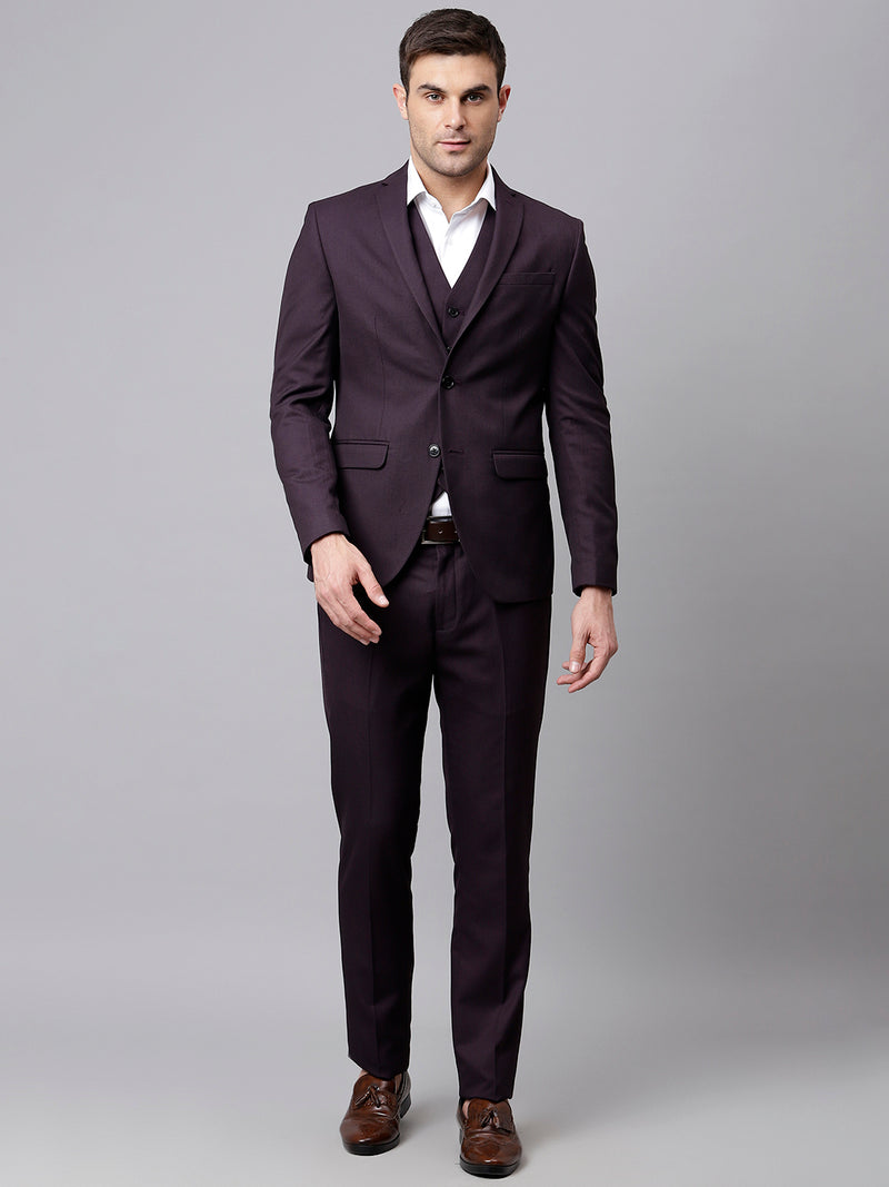 Men Wine 3 Piece Solid Formal Suit