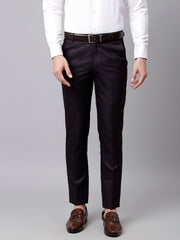Men Wine Smart Fit Mid Rise Formal Trouser