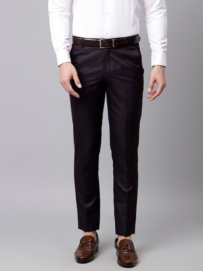 Men Wine Smart Fit Mid Rise Formal Trouser