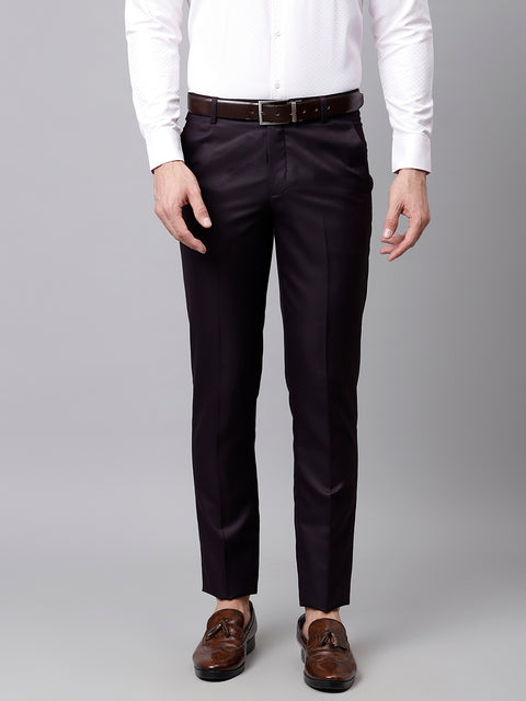 Men Wine Smart Fit Mid Rise Formal Trouser