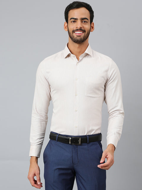 Men Beige Regular Fit Solid Formal Shirt