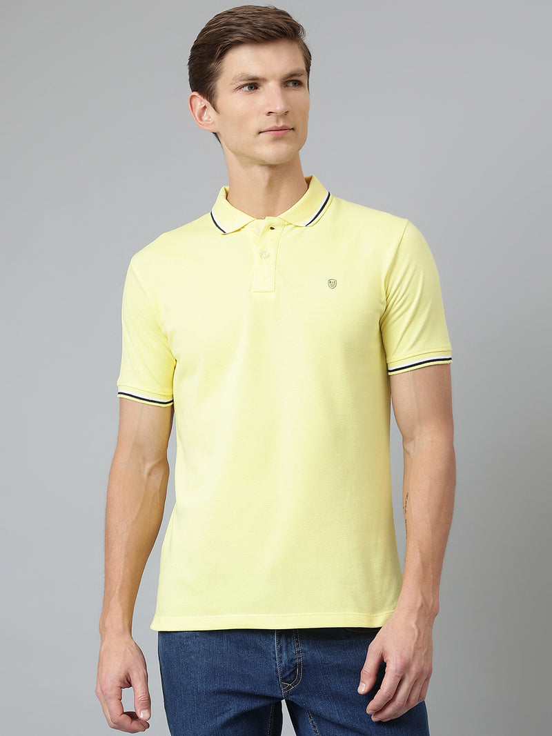 Men Yellow Regular Fit Solid Polo Neck T-Shirt