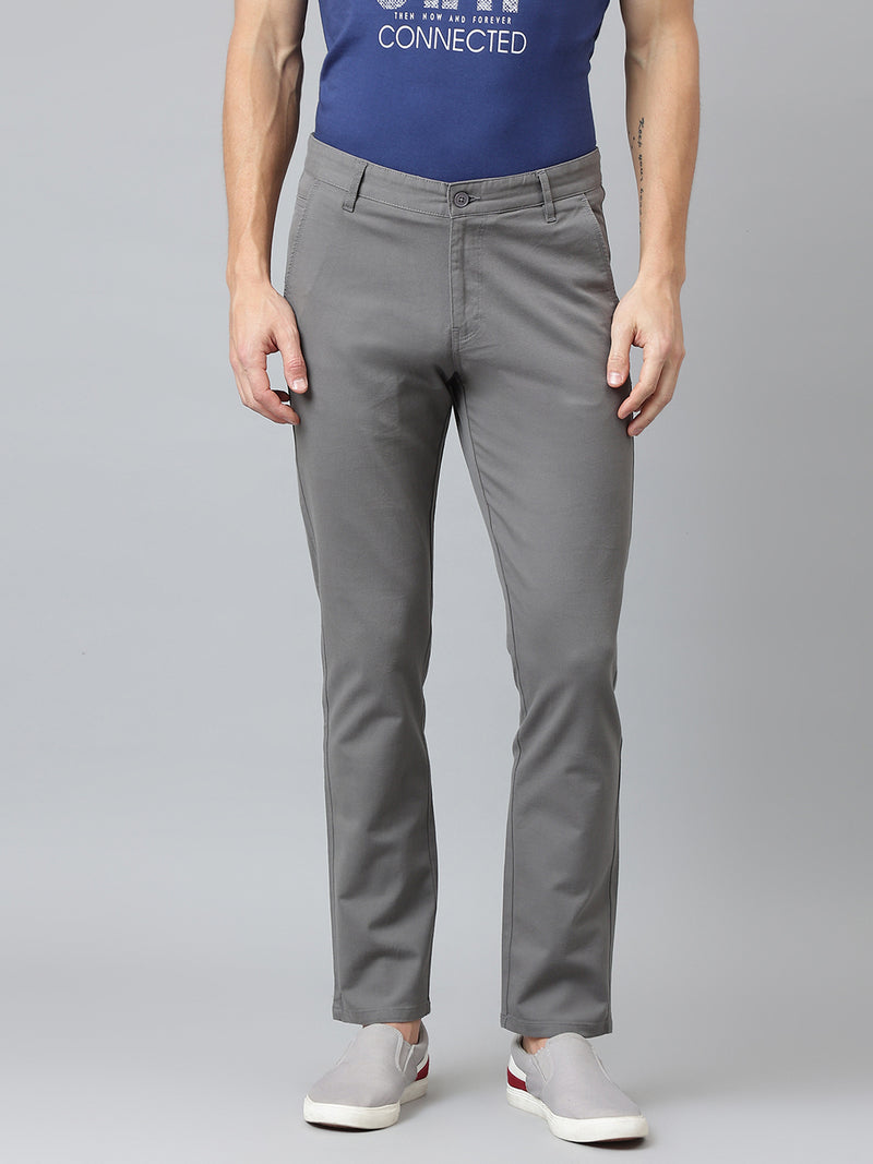 Men Steel Grey Slim Fit Mid Rise Casual Trouser