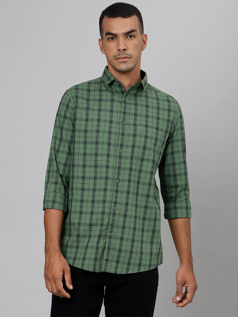 Men Green  Slim Fit Checkered Casual Shirt