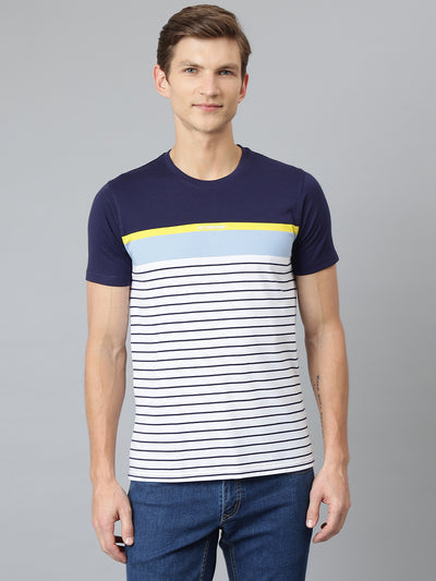 Men Black Regular Fit Striped Crew Neck T-Shirt