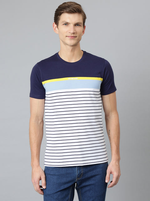 Men Black Regular Fit Striped Crew Neck T-Shirt