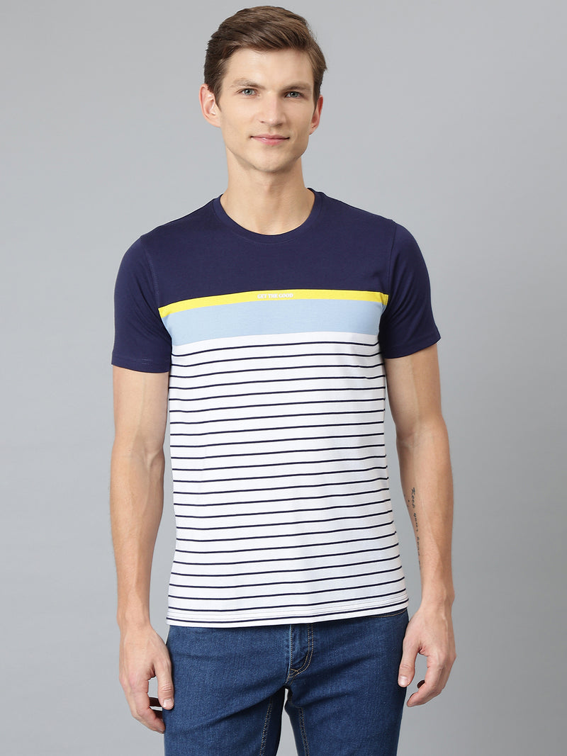 Men Black Regular Fit Striped Crew Neck T-Shirt