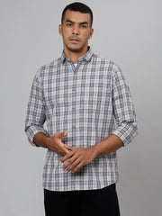 Men Light Grey Slim Fit Checkered Casual Shirt