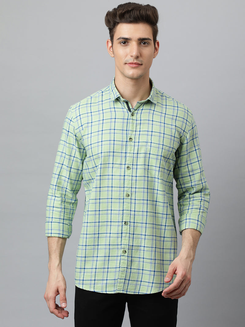 Men Light Green  Slim Fit Checkered Casual Shirt