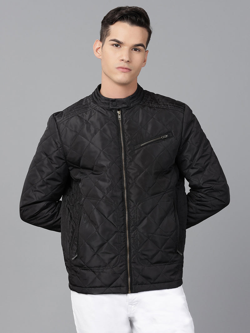 Men Black Regular Fit Padded Solid Jacket