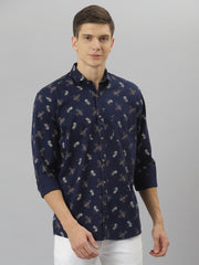 Men Navy Slim Fit Printed Casual Shirt