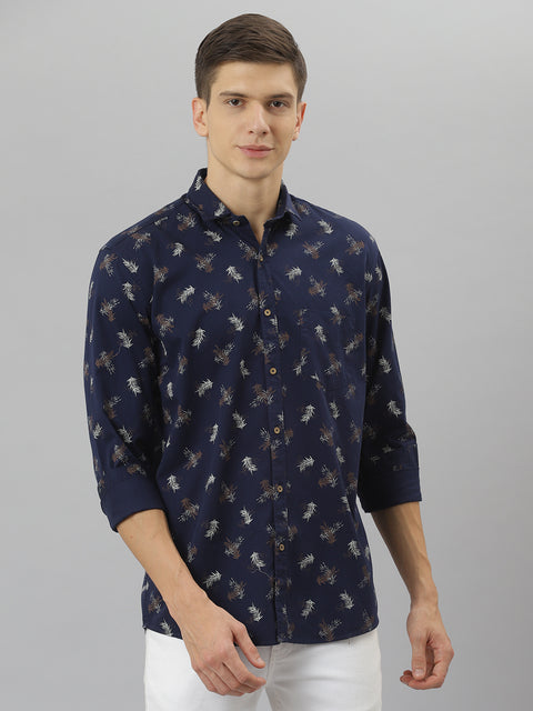 Men Navy Slim Fit Printed Casual Shirt