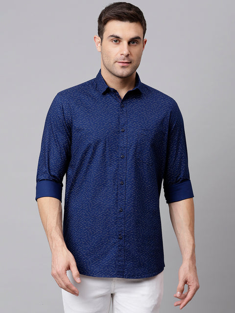 Men Navy Slim Fit Printed Casual Shirt