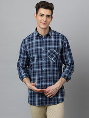 Men Indigo Slim Fit Checkered Casual Shirt