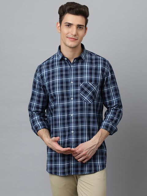 Men Indigo Slim Fit Checkered Casual Shirt