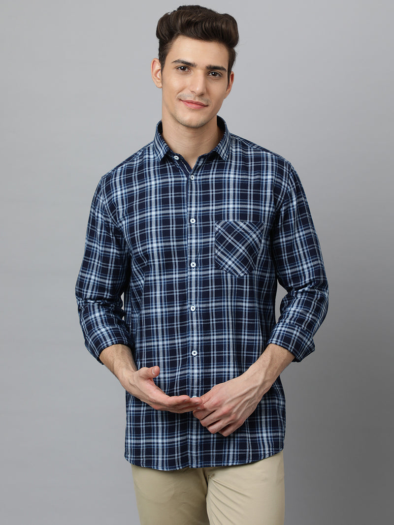 Men Indigo Slim Fit Checkered Casual Shirt