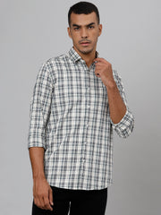 Men Cream  Slim Fit Checkered Casual Shirt