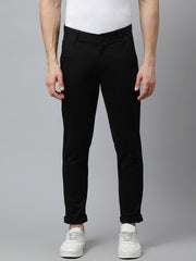 Men Black Slim Fit Mid Rise Solid Casual Trouser