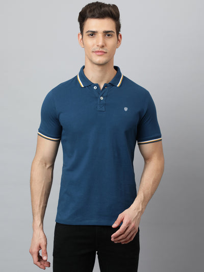 Men Turq Regular Fit Solid Polo Neck T-Shirt