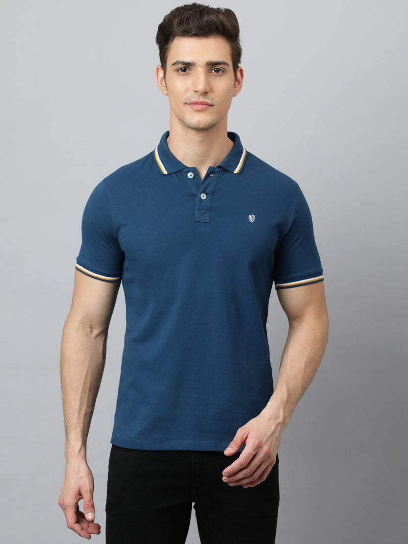 Men Turq Regular Fit Solid Polo Neck T-Shirt