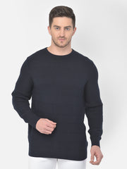 Men Navy Blue Regular Fit Round Neck Full Sleeve Sweater