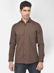 Men Brown Slim Fit Checkered Casual Shirt