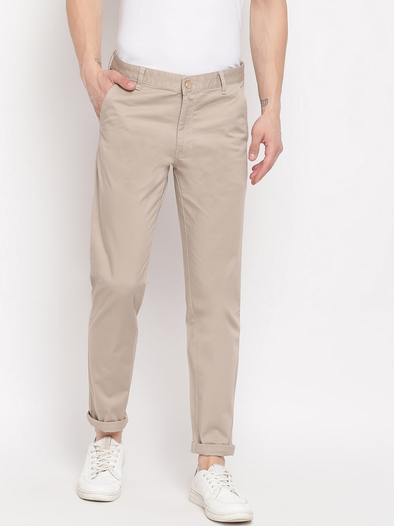 Men Beige Casual Slim Fit Trouser