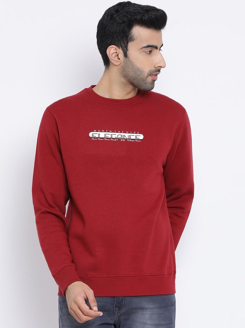 Men Dark Maroon Regular Fit Crew Neck Sweat Shirt