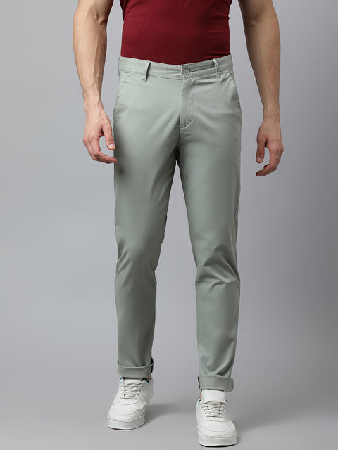 Men Olive Slim Fit Mid Rise Solid Casual Trouser