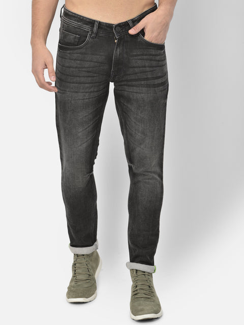 Men Black Slim Fit Mid Rise Washed Streachable Jeans