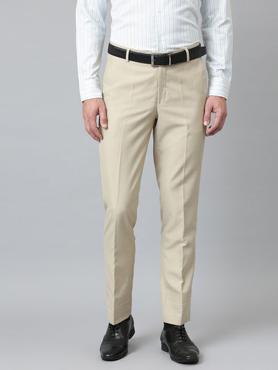 Men Beige Smart Fit Mid Rise Formal Trouser