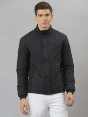 Men Black Regular Fit Puffer Solid Jacket