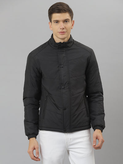 Men Black Regular Fit Puffer Solid Jacket