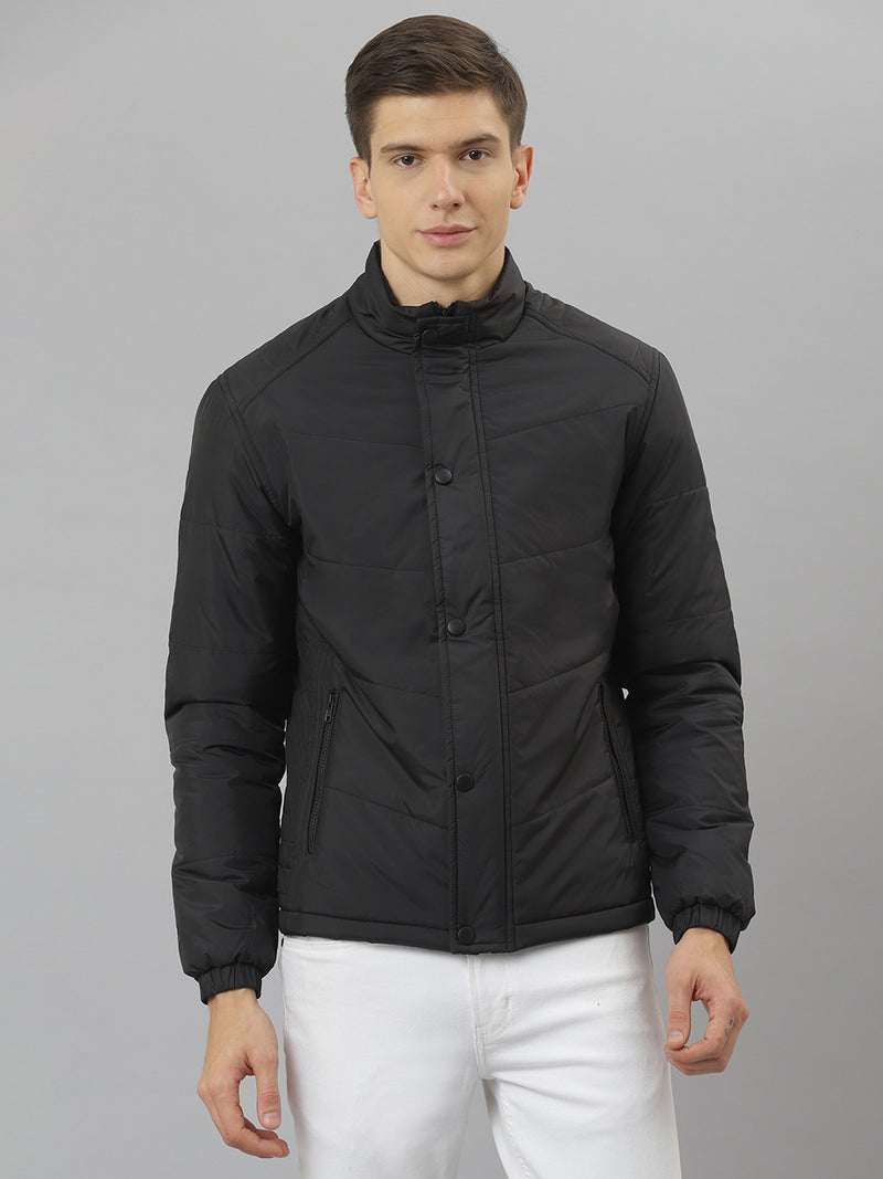 Men Black Regular Fit Puffer Solid Jacket