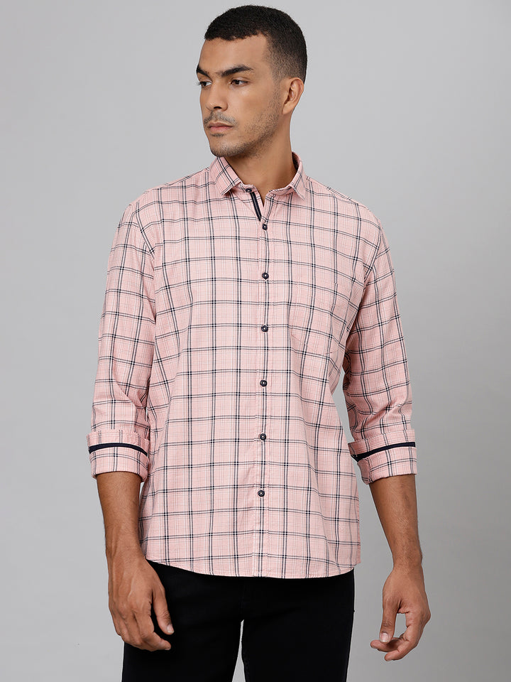 Men Pink Slim Fit Checkered Casual Shirt